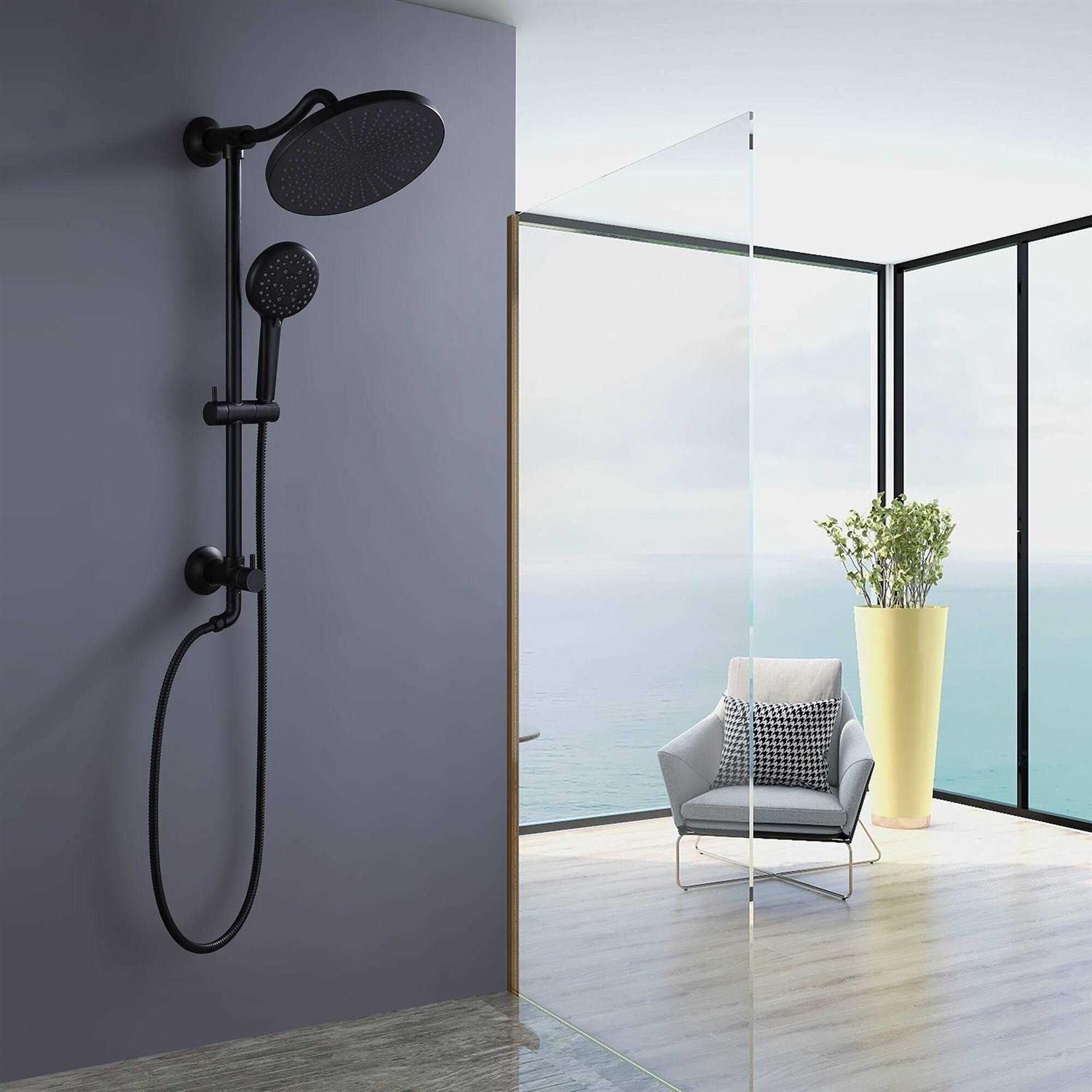 High Pressure 5-Way 10'' Rain Shower Head Black with Handheld Shower Slide Bar