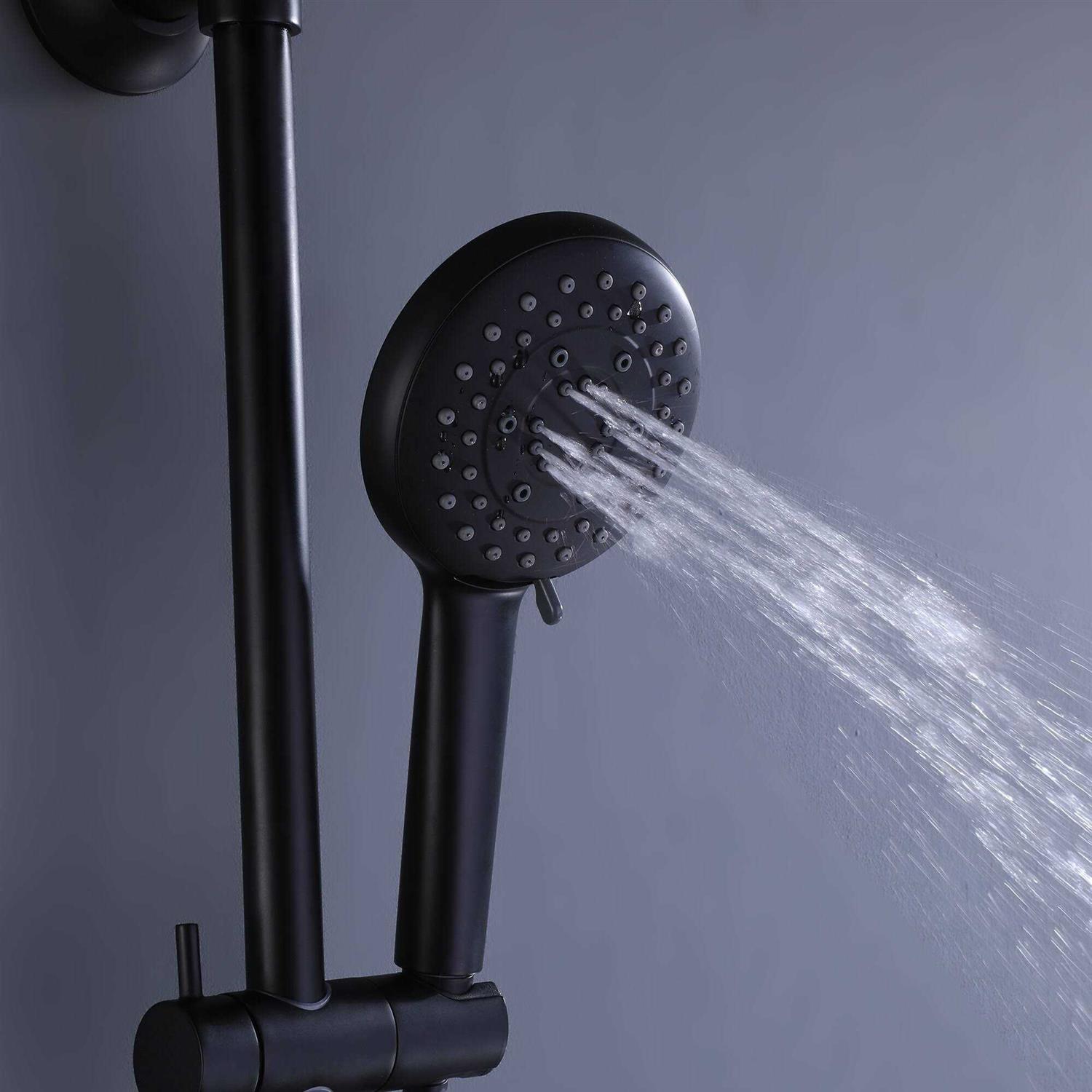 High Pressure 5-Way 10'' Rain Shower Head Black with Handheld Shower Slide Bar - Image 2