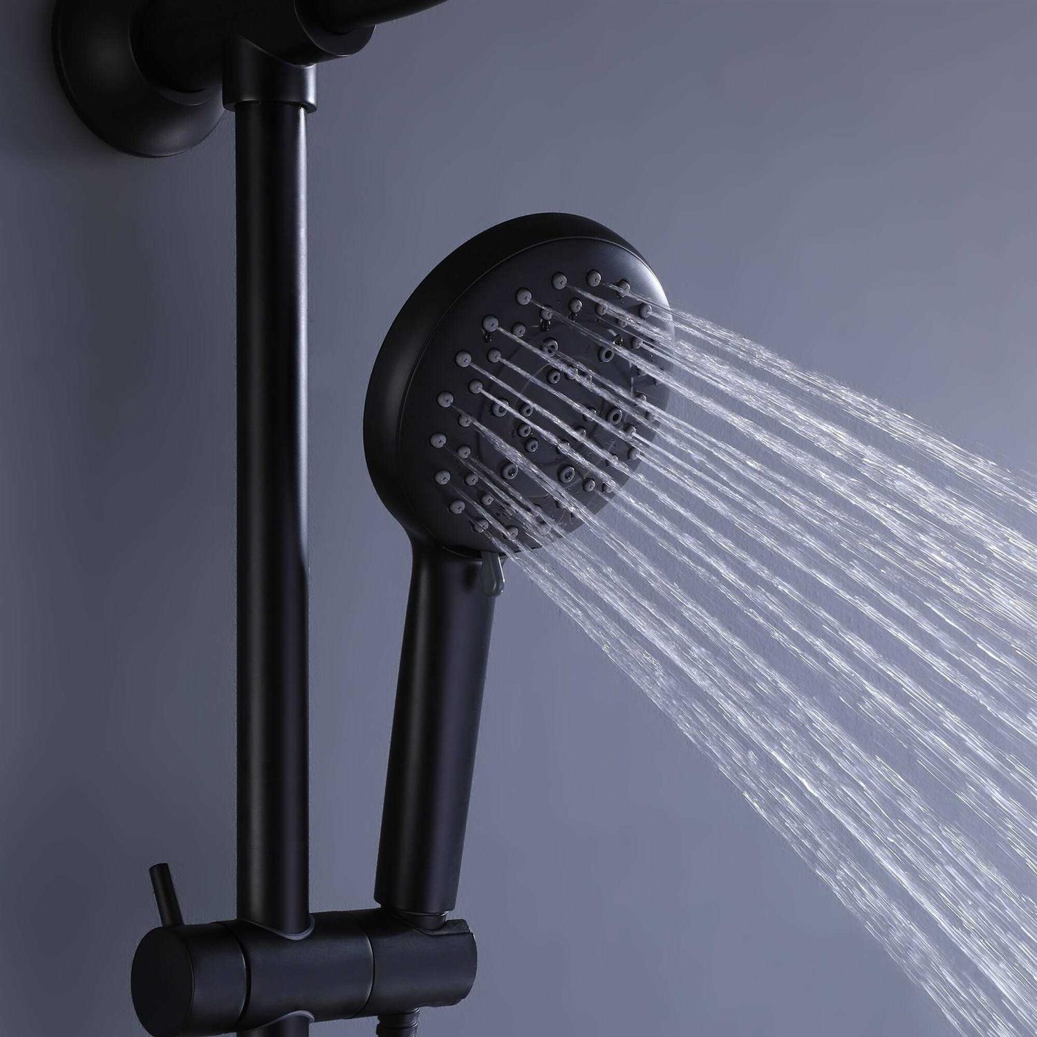 High Pressure 5-Way 10'' Rain Shower Head Black with Handheld Shower Slide Bar - Image 3