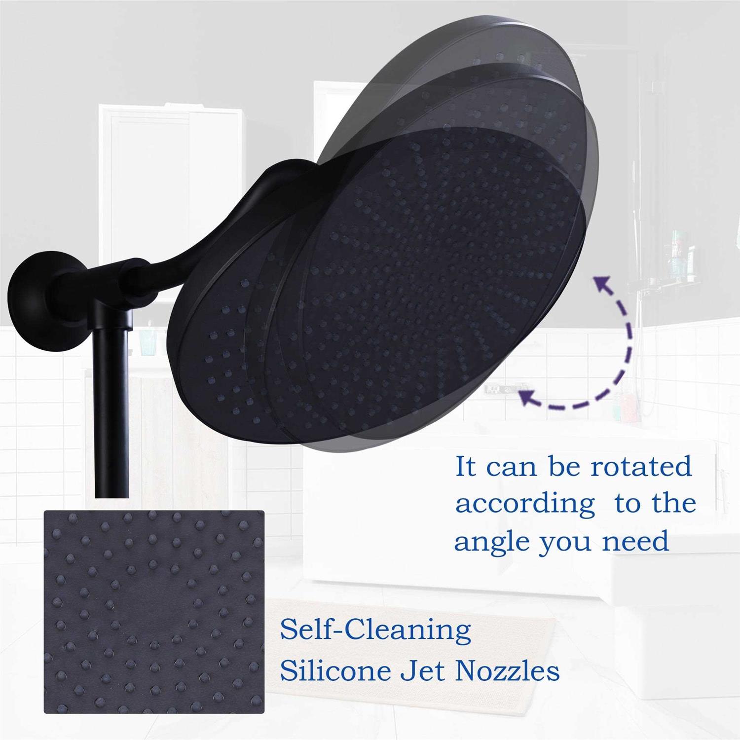 High Pressure 5-Way 10'' Rain Shower Head Black with Handheld Shower Slide Bar - Image 4