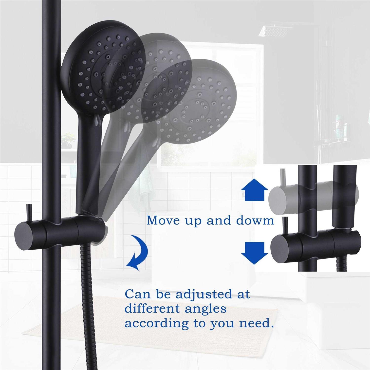 High Pressure 5-Way 10'' Rain Shower Head Black with Handheld Shower Slide Bar - Image 5