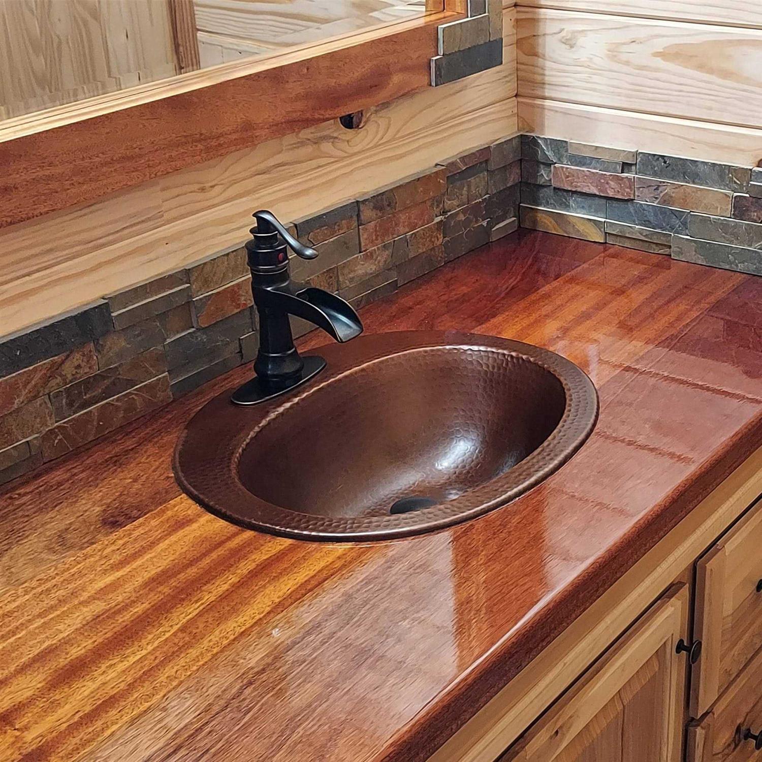 Sinkology Seville Copper Oval Drop-In Bathroom Sink with Overflow - Image 4