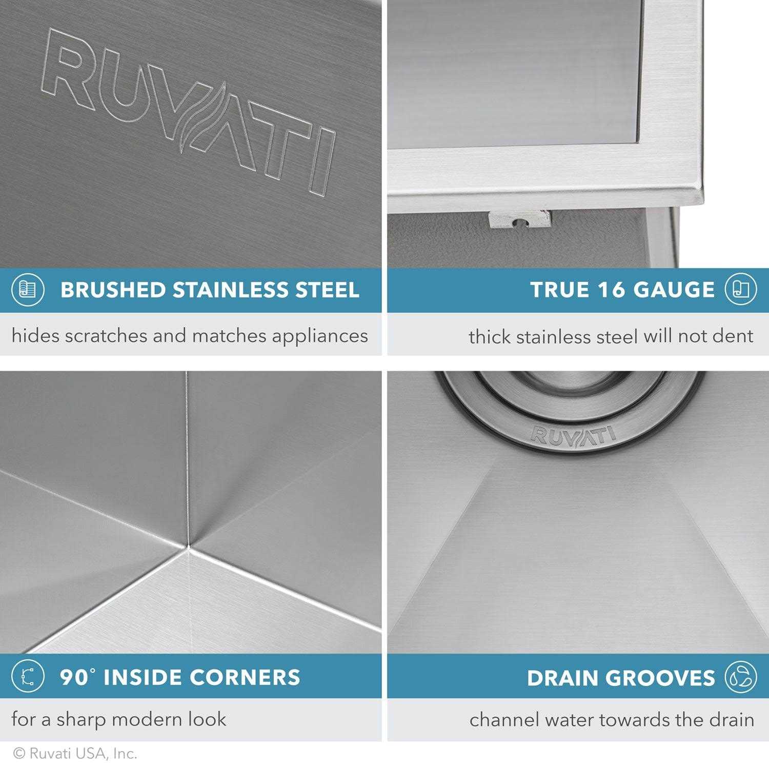 Ruvati Topmount Laundry 22 x 22 x 12 Deep Utility Sink 16 Gauge Stainless Steel RVU6022 - Image 4