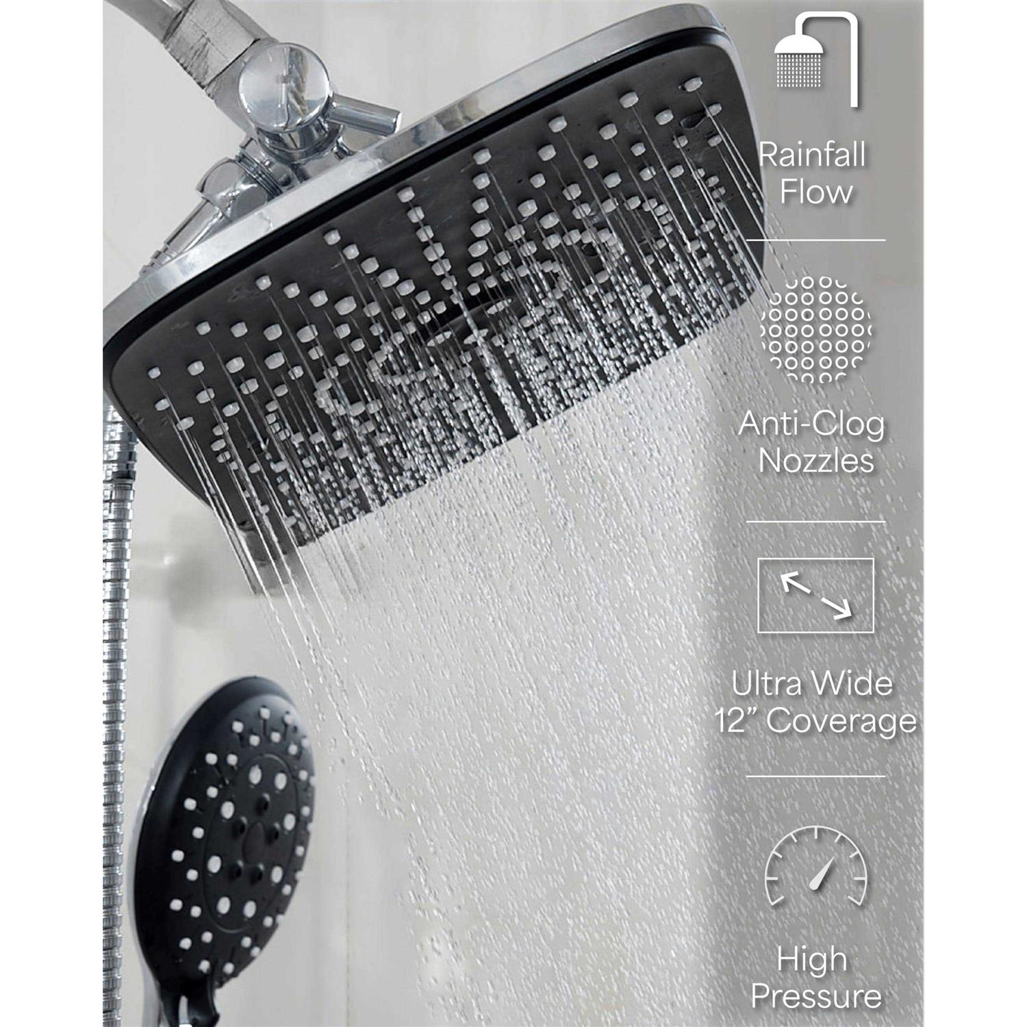Veken 12 inch High Pressure Rain Shower Head-Shower Heads with 5 Modes Handheld Spray Combo - Image 3