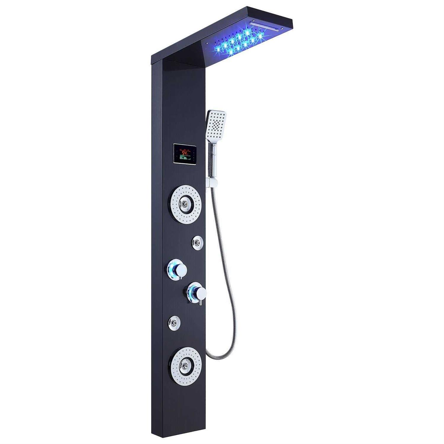 ELLO&ALLO 52 in. 6-Jet Shower Tower System with LED Rainfall Waterfall Shower Head Handshower