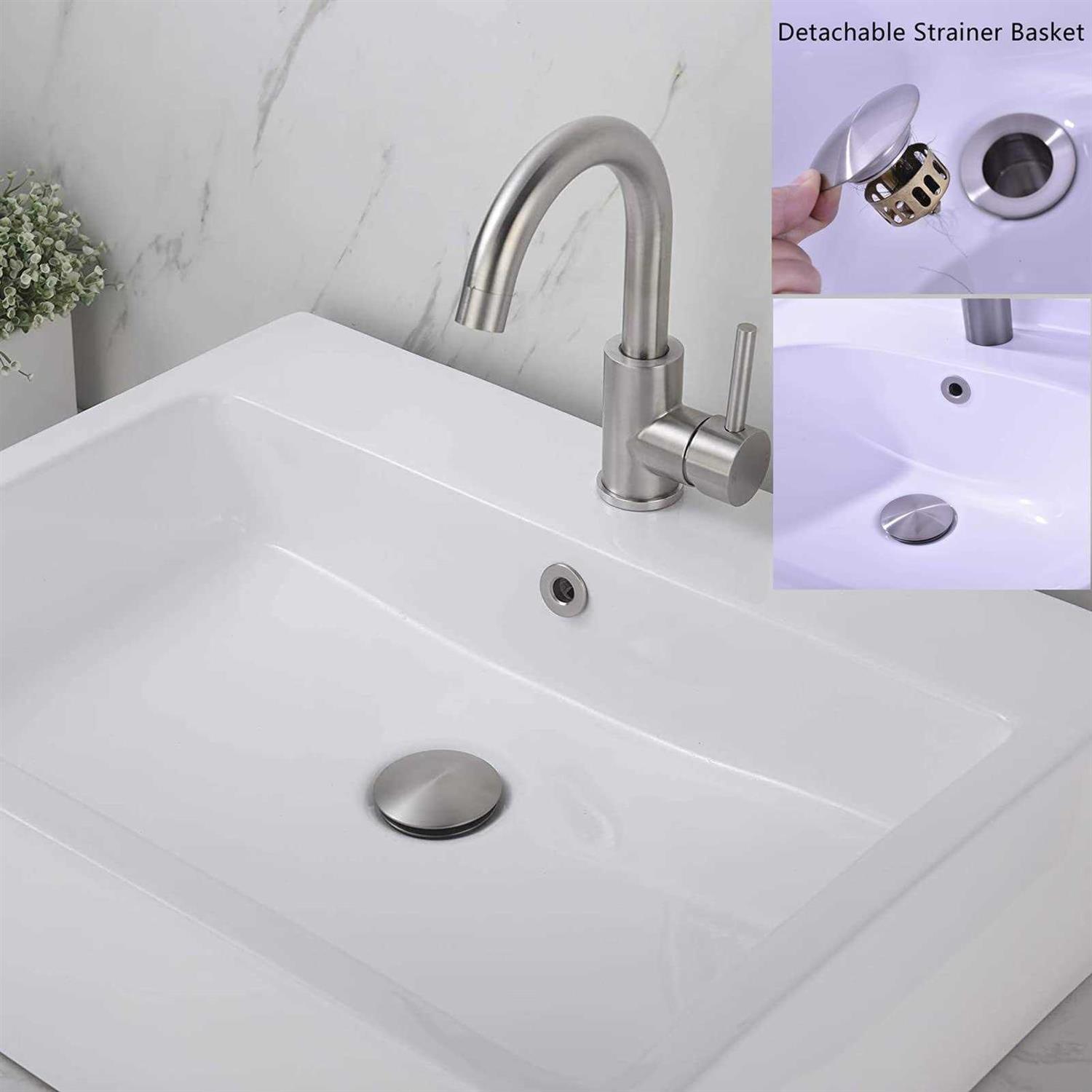 Rockgoya Bathroom Sink Drain,Drain Stopper Bathroom Sink with Overflow,Pop Up Drain Assembly with Detachable Strainer Basket,Built-in Anti-Clogging - Image 3