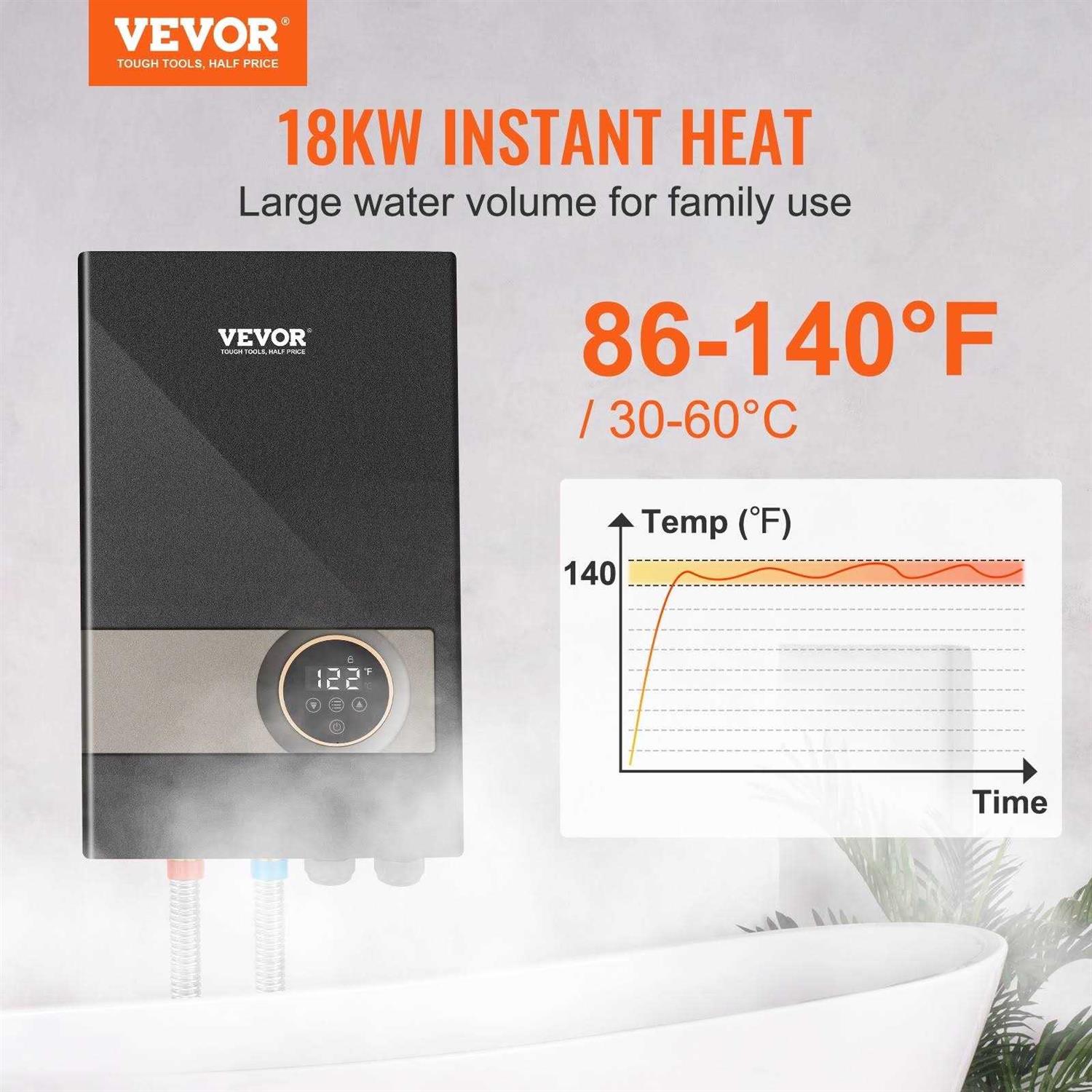 VEVOR Electric Tankless Water Heater 8kw Instant Hot Water Heater - Image 3