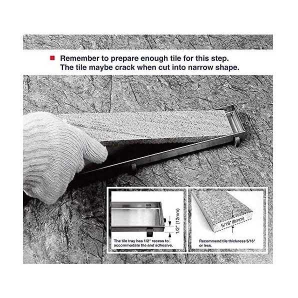 Neodrain Linear Shower Drain with Tile Insert Grate,Professional Brushed 304 Stainless Steel Rectangle Shower Floor Drai - Image 2