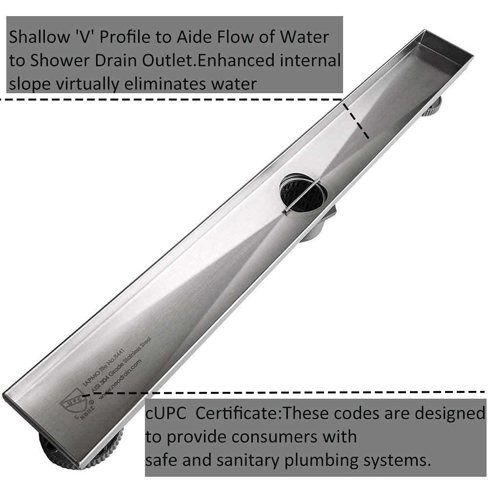 Neodrain Linear Shower Drain with Tile Insert Grate,Professional Brushed 304 Stainless Steel Rectangle Shower Floor Drai - Image 4