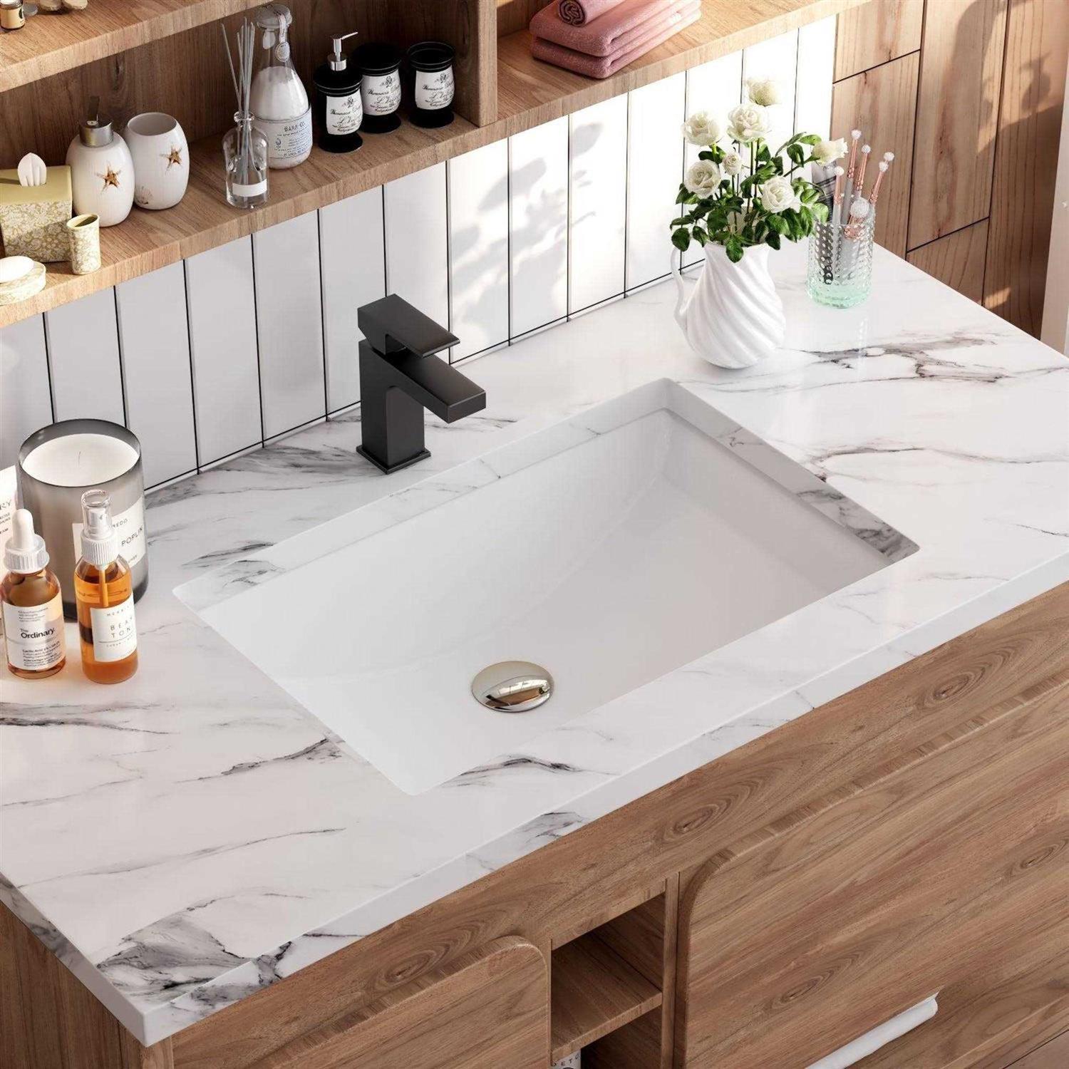 DeerValley DV-1U101 Glazed Ceramic Rectangular Undermount Bathroom Sink with Overflow - Image 3