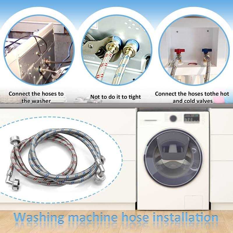 Cenipar Washing Machine Hoses 4feet with 90 Degree Elbow Premium Stainless Steel Burst Proof Red and Blue Striped Water - Image 3