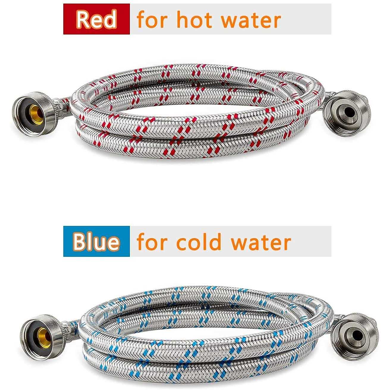 Cenipar Washing Machine Hoses 4feet with 90 Degree Elbow Premium Stainless Steel Burst Proof Red and Blue Striped Water - Image 5