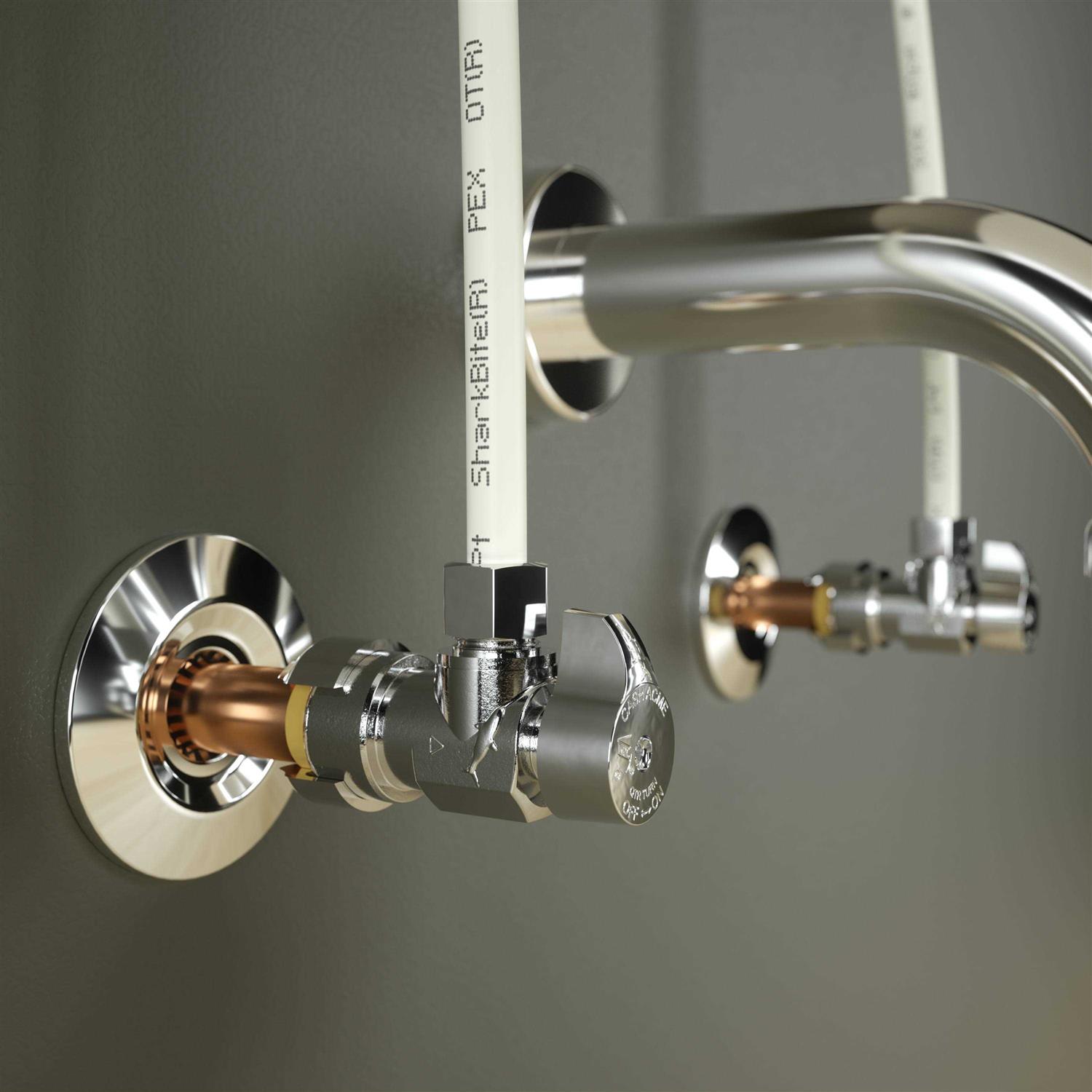 SharkBite 1/2-in Push-to-connect x 3/8-in Od Compression Brass Quarter Turn Stop Angle Valve - Image 5