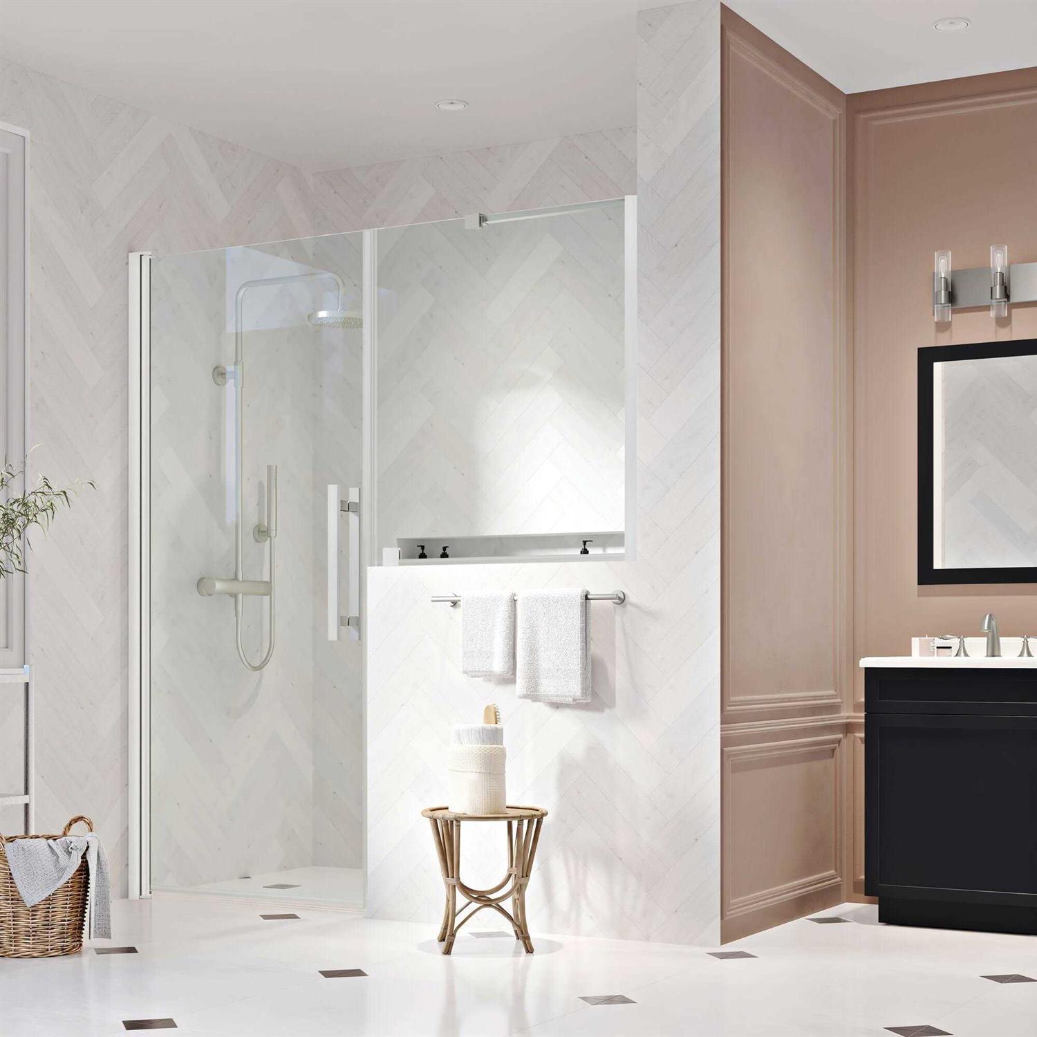 Ove Decors Pasadena 65-13/16 in. W x in. H Alcove Frameless Pivot Shower Door in Chrome with Buttress Panel PA05B0100 - Image 2