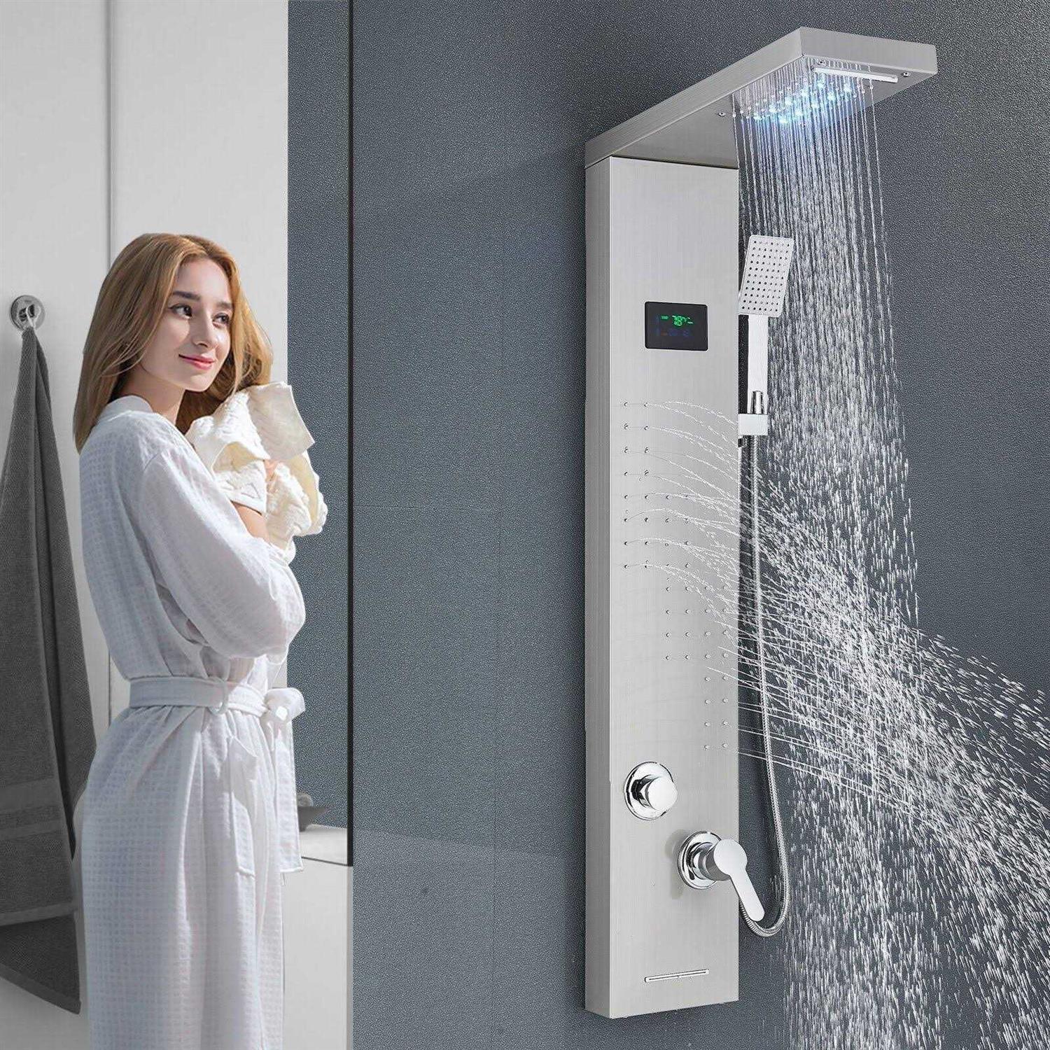 Senlesen LED Shower Panel Tower Massage Body Jet System Rain&Waterfall Stainless Steel - Image 3