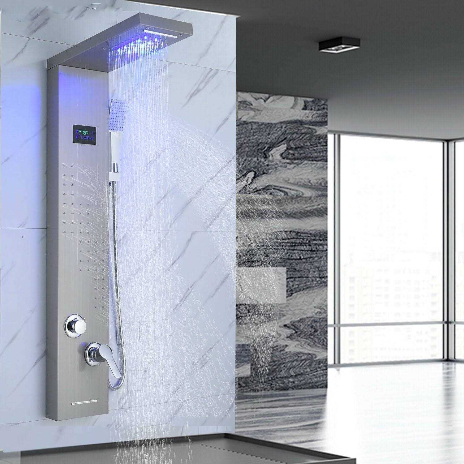 Senlesen LED Shower Panel Tower Massage Body Jet System Rain&Waterfall Stainless Steel - Image 4