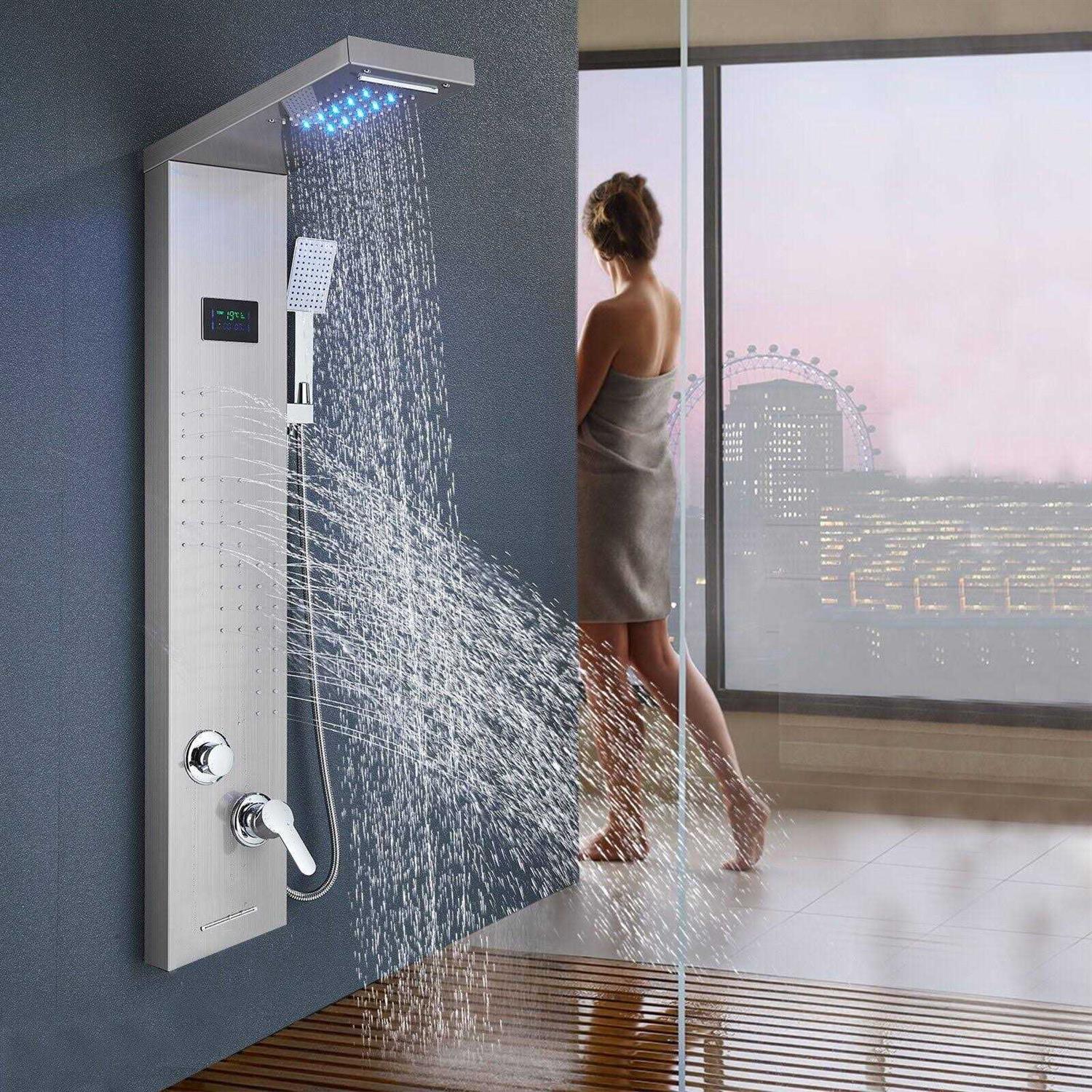 Senlesen LED Shower Panel Tower Massage Body Jet System Rain&Waterfall Stainless Steel - Image 5