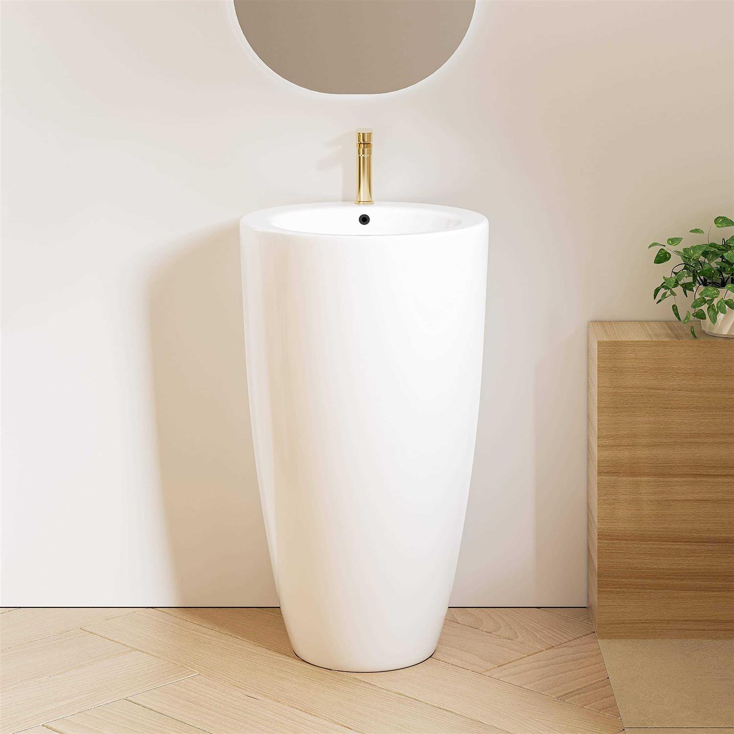 Eridanus Gibbous Vitreous China 33 in. Circular Pedestal Sink with Faucet Hole and Overflow - Image 3
