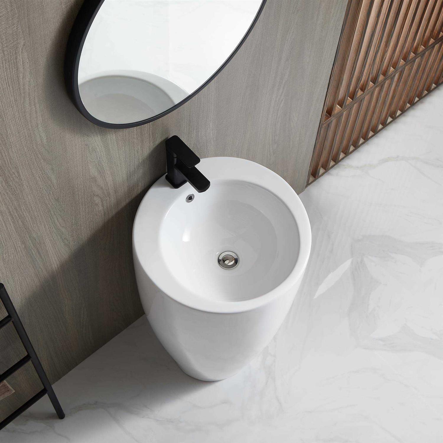 Eridanus Gibbous Vitreous China 33 in. Circular Pedestal Sink with Faucet Hole and Overflow - Image 4