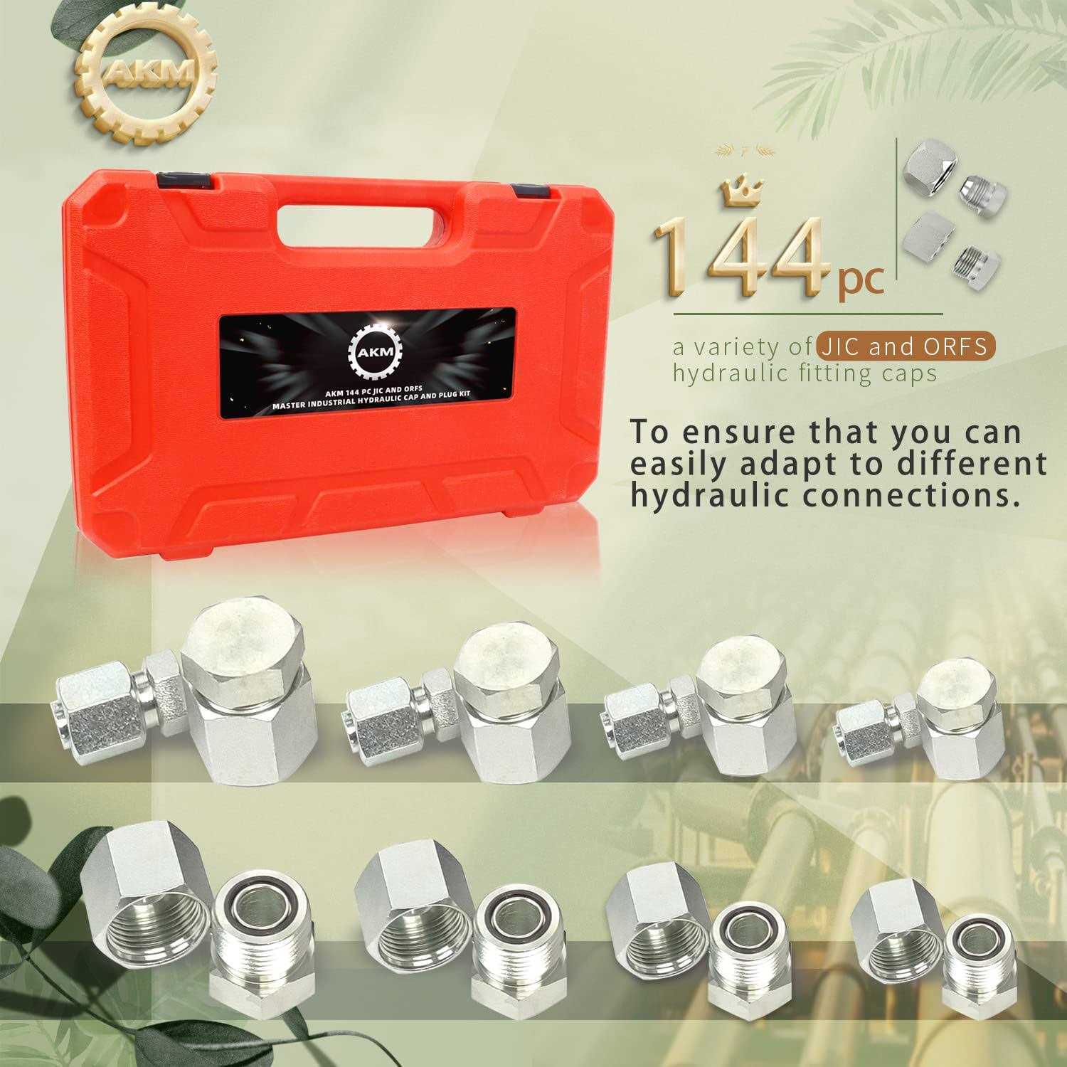 AKM 144 PC JIC and ORFS Master Industrial Hydraulic Cap and Plug Hose Tube and Pipe Fitting Kit Cap and Plug Kit Precision Threading in ORFS and 37° - Image 3