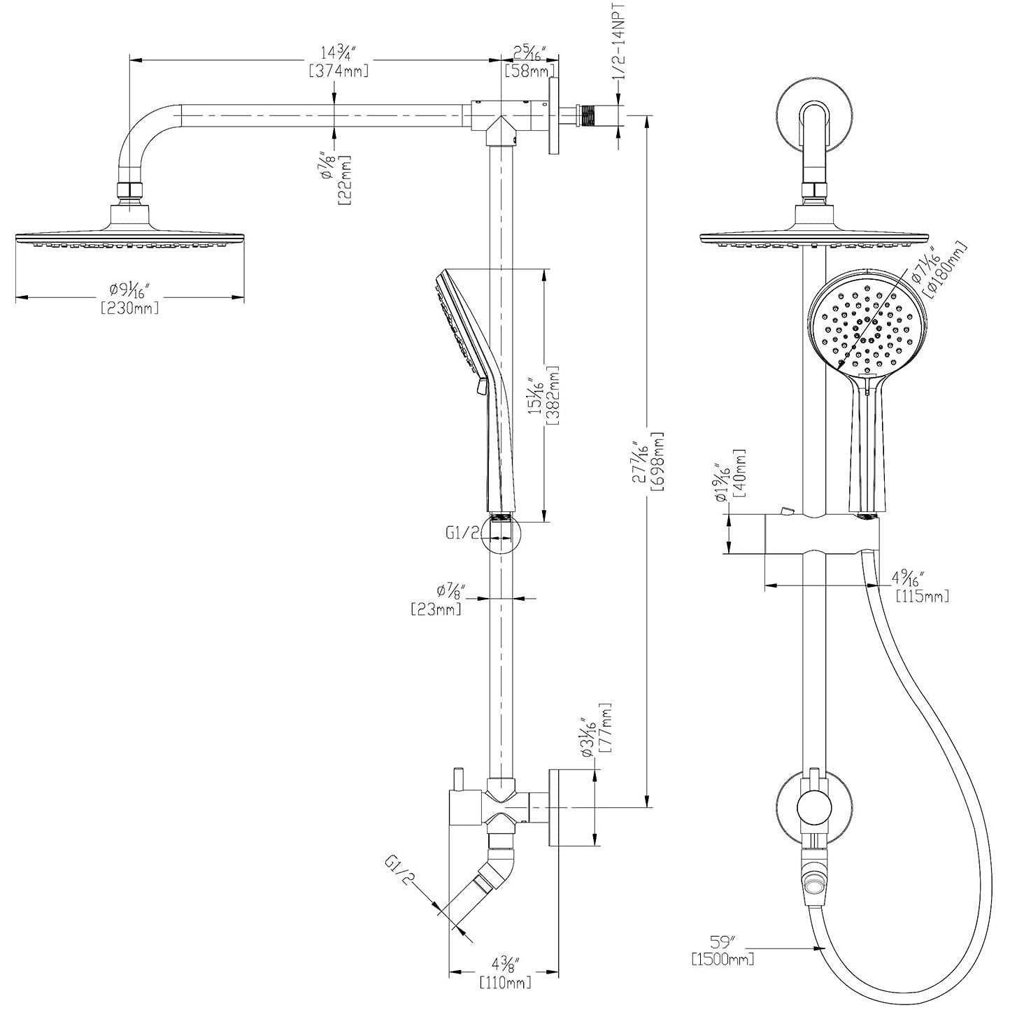 SOKA 9 Inch Rain Shower Head with Handheld Shower Head Bathroom Rain Shower - Image 5