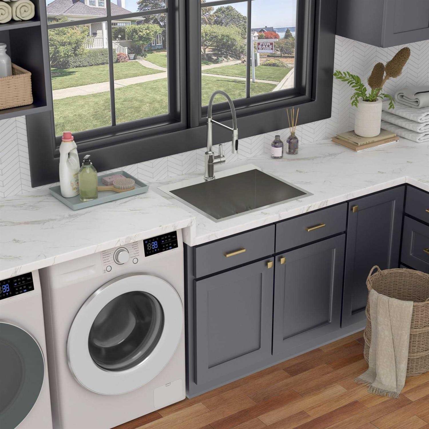 Utility Sink Drop in Stainless Lofeyo 22 x 12 Laundry Room Sink Topmount 16 Gauge Stainless Steel 12 Deep Single Bowl Laundry - Image 3