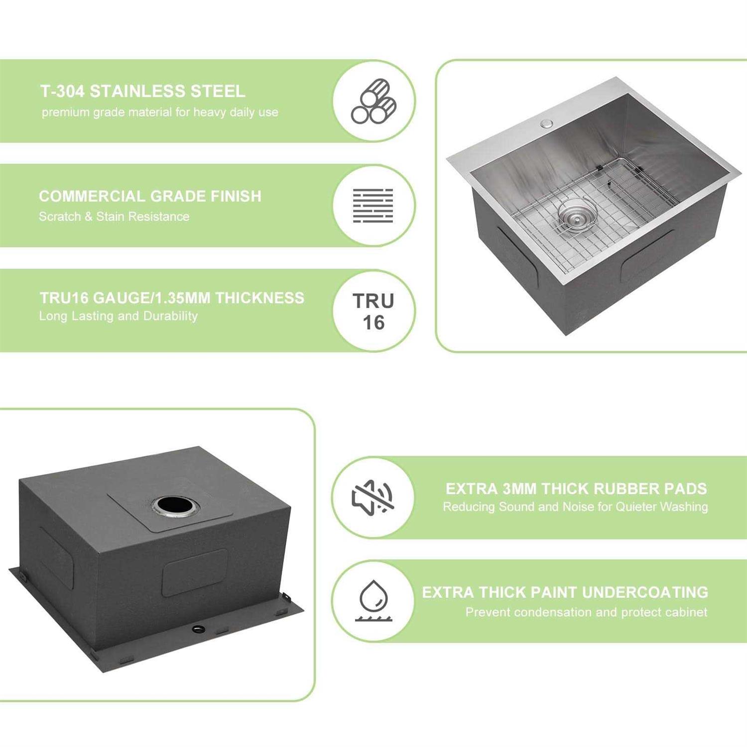 Utility Sink Drop in Stainless Lofeyo 22 x 12 Laundry Room Sink Topmount 16 Gauge Stainless Steel 12 Deep Single Bowl Laundry - Image 4