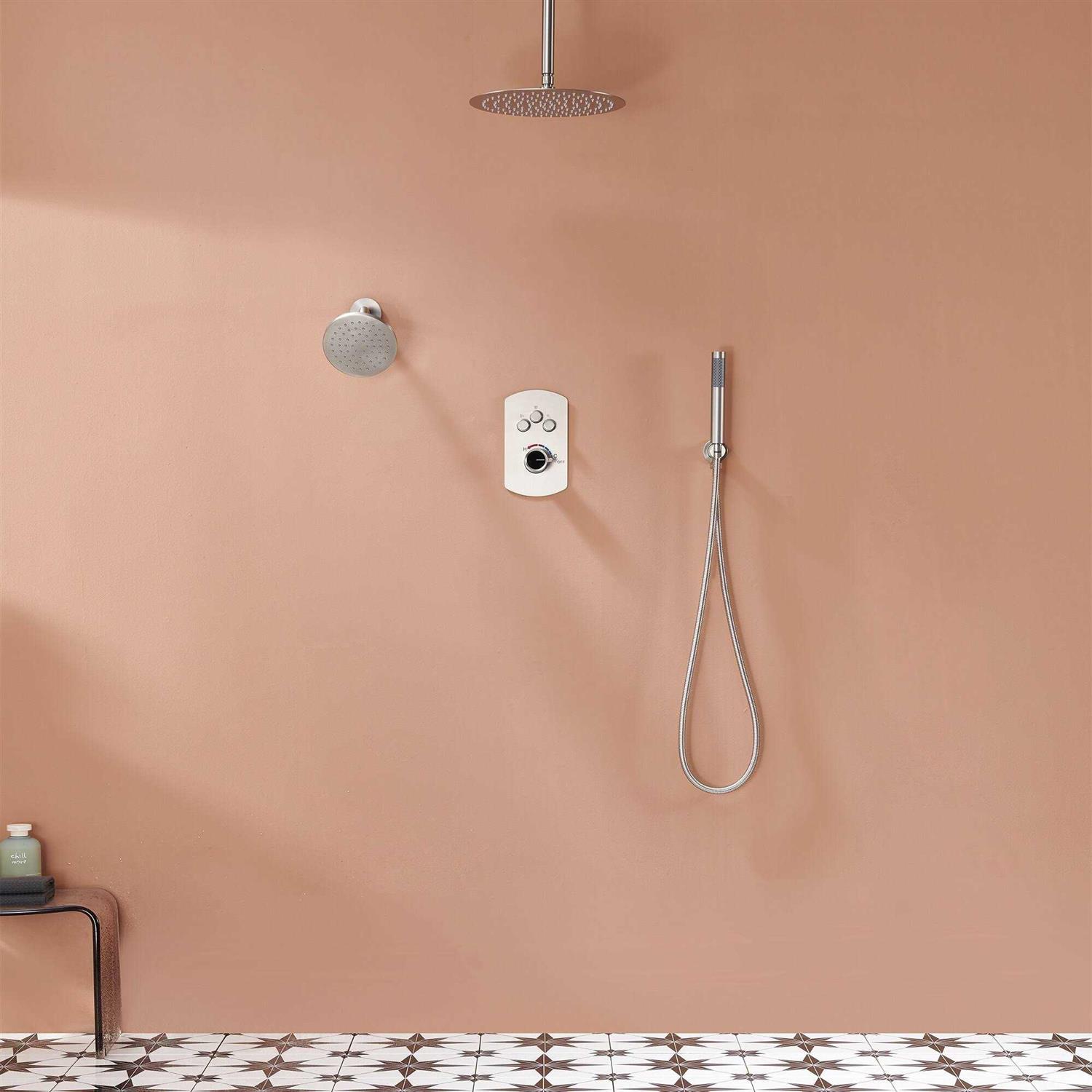 mondawe Pressure Balanced 3-Spray Patterns 12 in. Ceiling Mounted Rainfall Dual Shower Heads with Handheld WF6853-12MB - Image 4