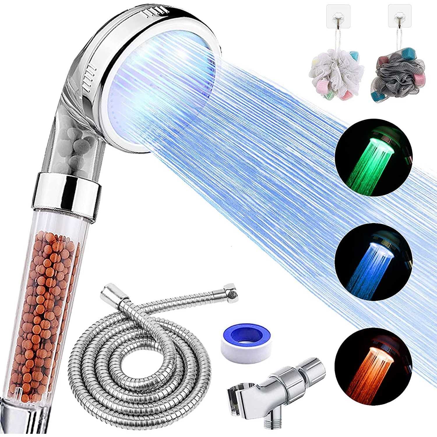 FASTRAS LED Shower Head with Handheld Shower Head High Pressure Shower Head with Hose