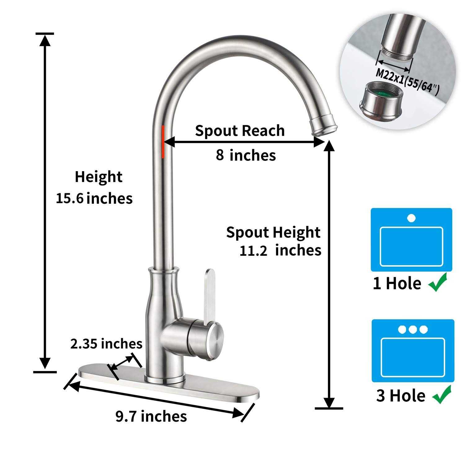 Kohonby Single Handle Kitchen Faucet Stainless Steel Brushed NickelModern High Arc Kitchen Sink Faucet - Image 3