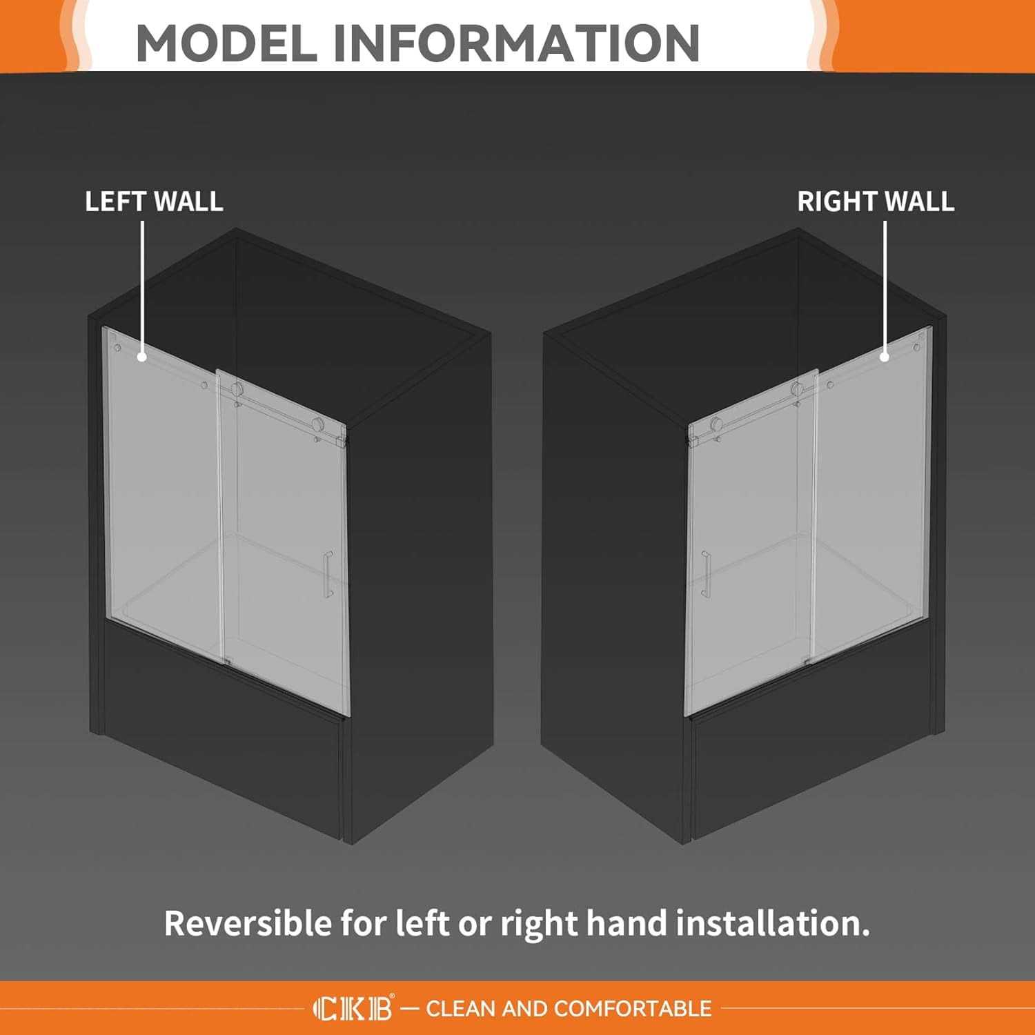 Ckb Frameless Sliding Bathtub Shower Doors 57 1/2-60 IN. W Adjustable x 60 IN. H - Image 4