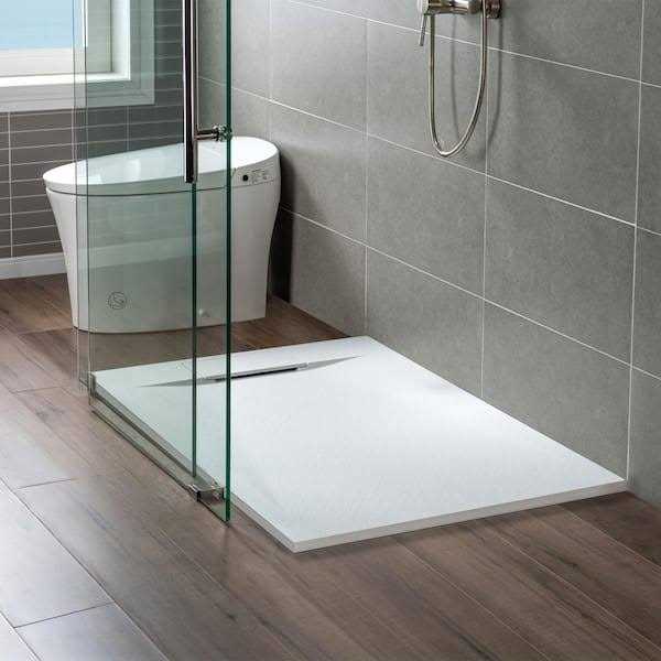 Woodbridge Alcove Zero Threshold Shower Pan Base with Left/Right Drain in White,Low Profile,Wheel Chair Access - Image 4