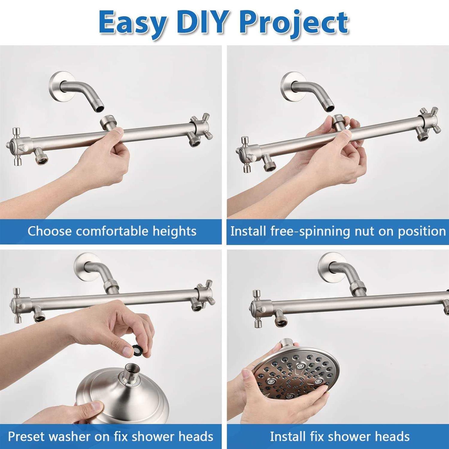 Proox Double Shower Head with Built-in Valve, High Pressure 6 Setting Dual Shower Head Design for Couple on Walk-in Bathroom or Single on Bathtub - Image 5