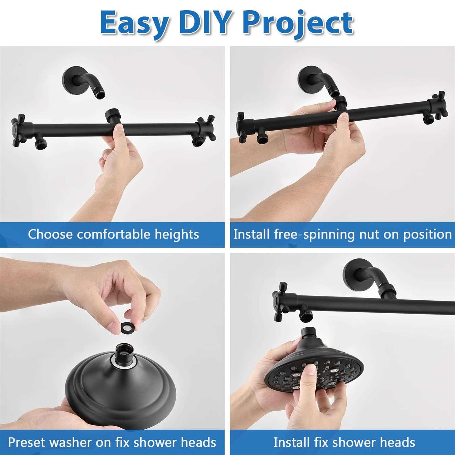 Proox Double Shower Head with Built-in Valve, High Pressure 6 Setting Dual Shower Head Design for Couple on Walk-in Bathroom or Single on Bathtub - Image 4