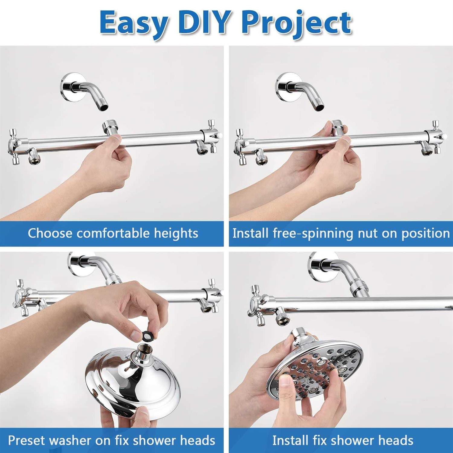 Proox Double Shower Head with Built-in Valve, High Pressure 6 Setting Dual Shower Head Design for Couple on Walk-in Bathroom or Single on Bathtub - Image 4