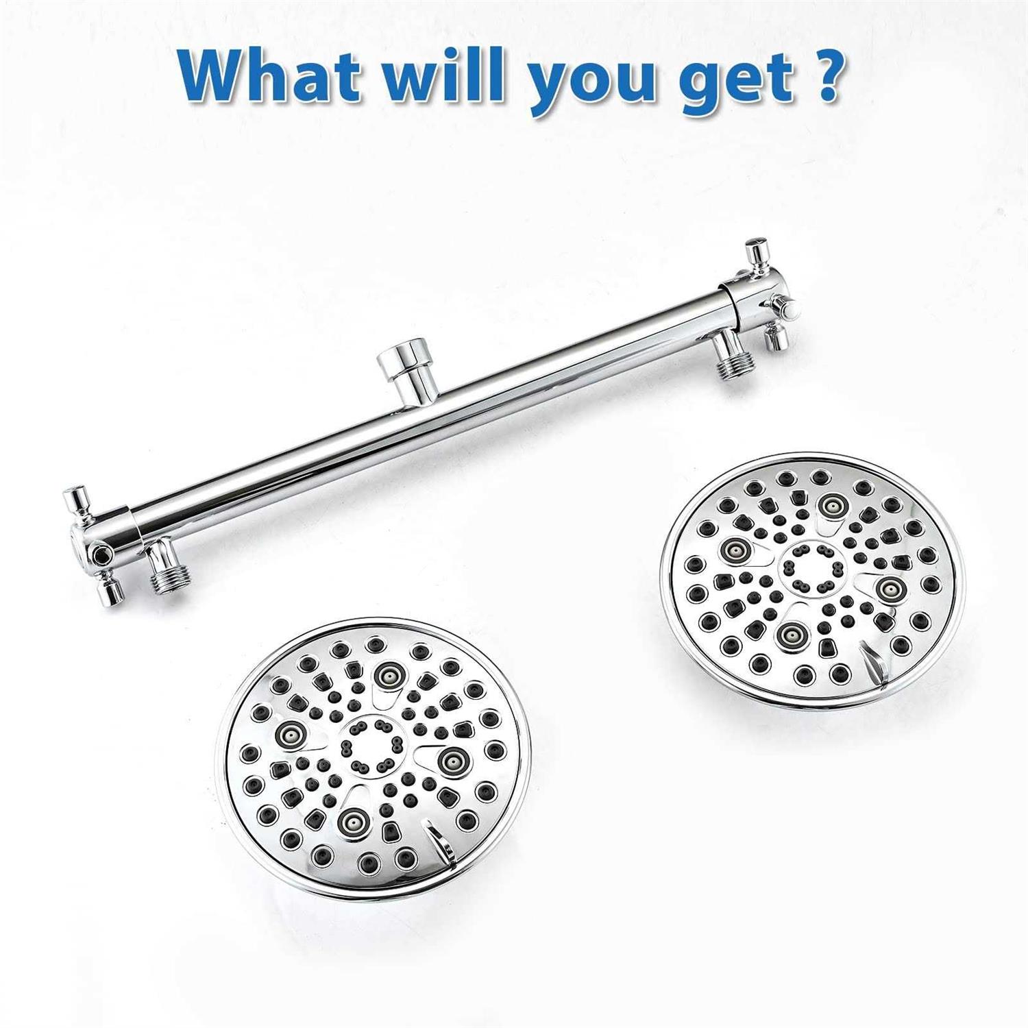 Proox Double Shower Head with Built-in Valve, High Pressure 6 Setting Dual Shower Head Design for Couple on Walk-in Bathroom or Single on Bathtub - Image 5