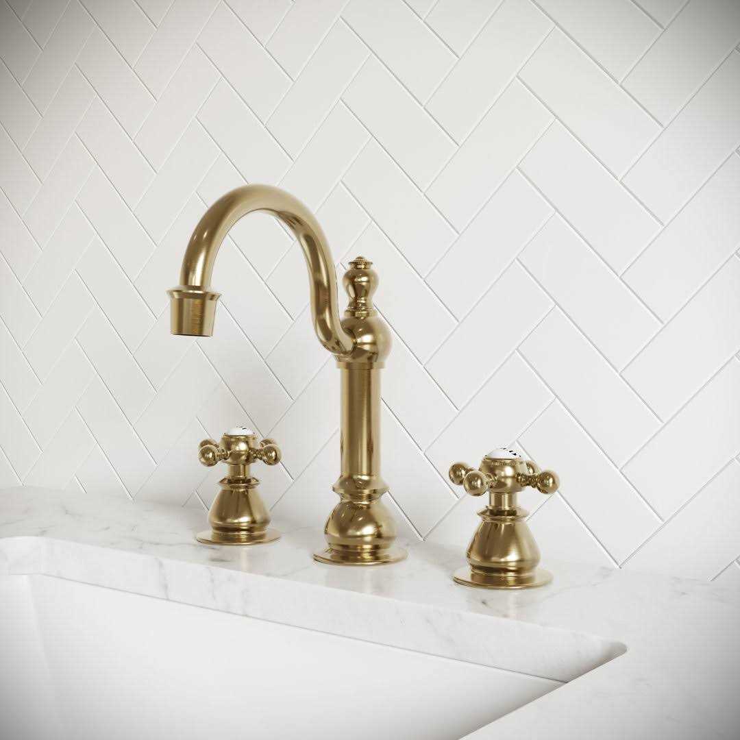 Water Creation 8.25 Cross Handles Solid Brass Lavatory Faucet in Satin - Image 3