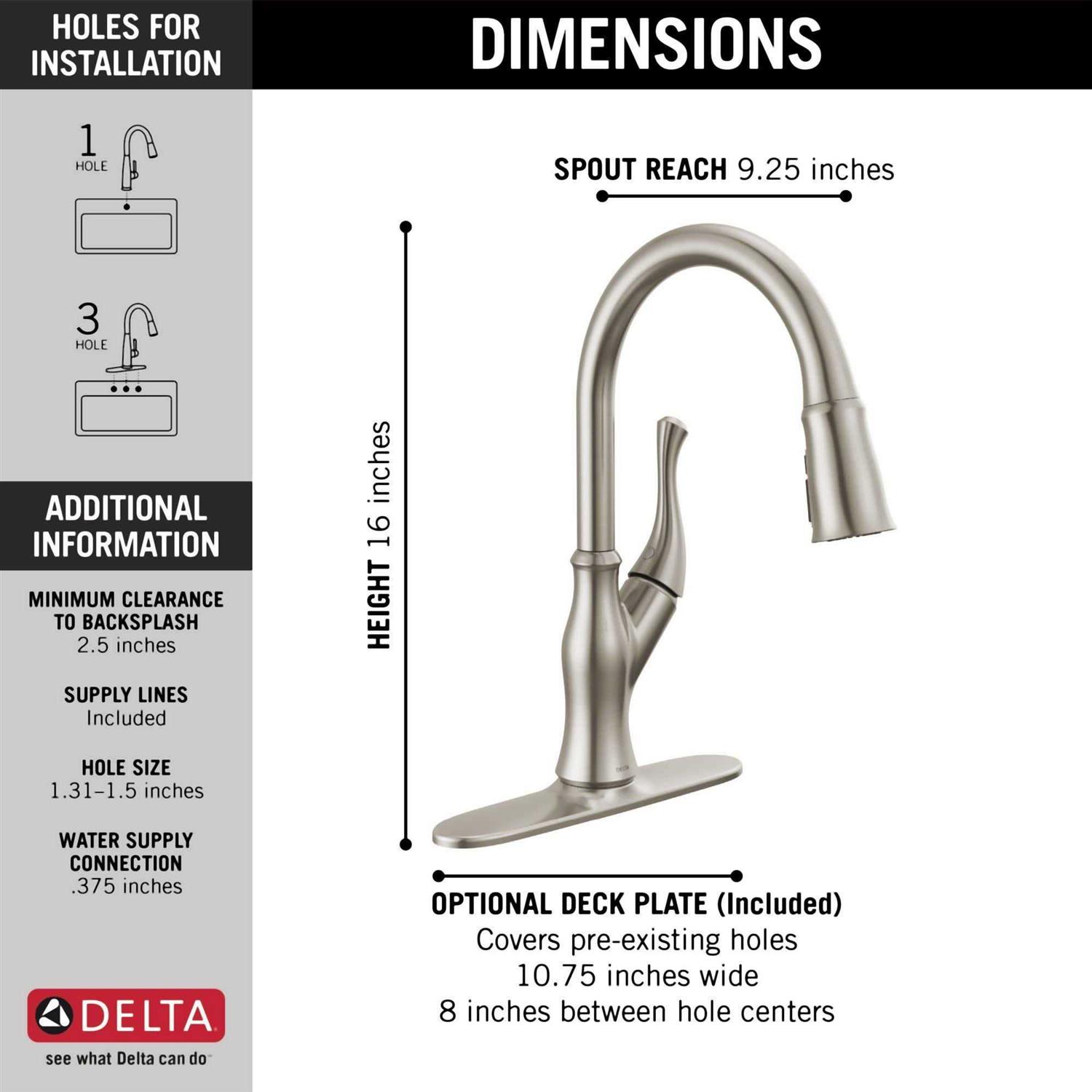 Delta 19888Z-DST Ophelia 1.8 GPM Single Hole Pull Down Kitchen Faucet 19888Z-SP-DST - Image 2