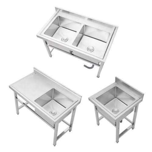 KINGBO Free Standing Stainless-steel Single Bowl Commercial Restaurant Kitchen Sink Set w/faucet & Drainboard