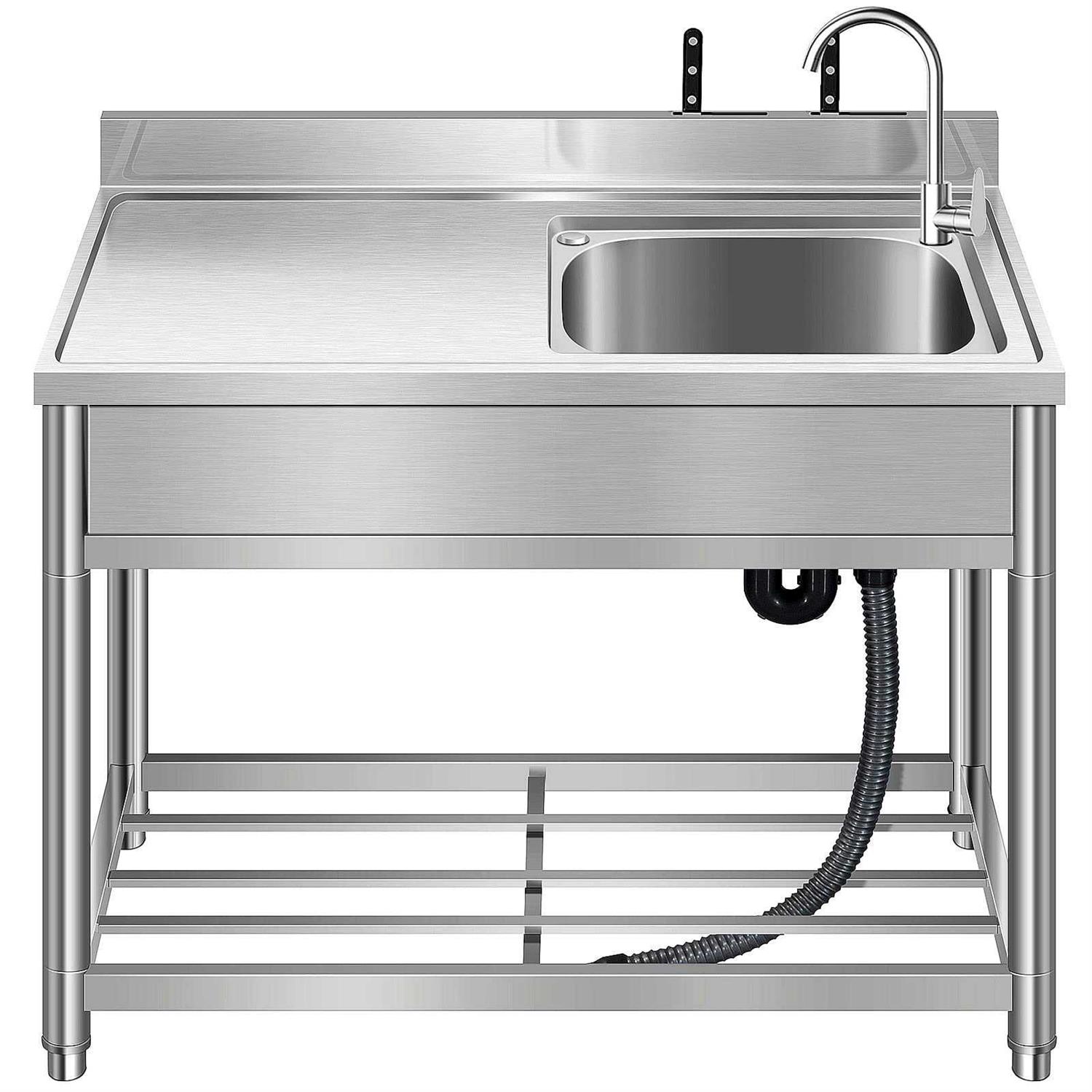 KINGBO Free Standing Stainless-steel Single Bowl Commercial Restaurant Kitchen Sink Set w/faucet & Drainboard - Image 2