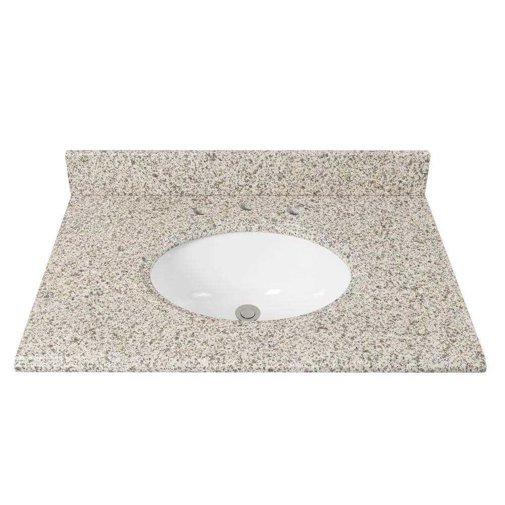 Home Decorators Collection 22 in D Granite White Round Single Sink Vanity Top in Beige