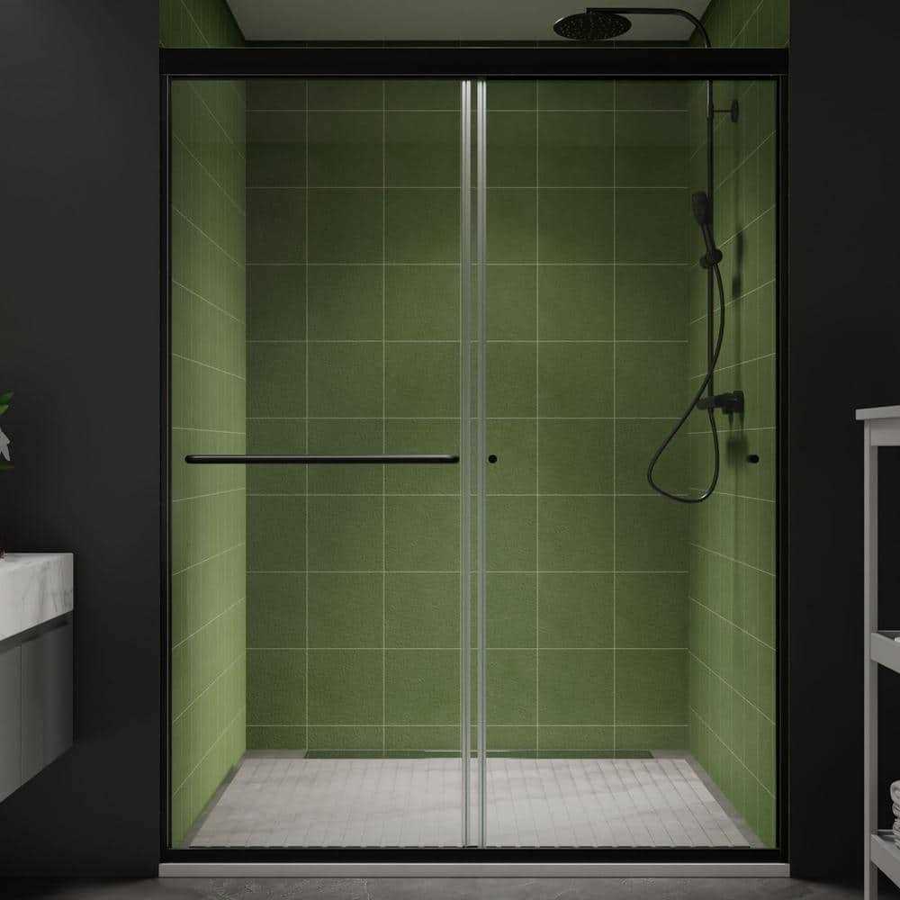 ES-DIY 70 in. H Sliding Framed Shower Door in Matte Black with 1/4 in. Clear Glass