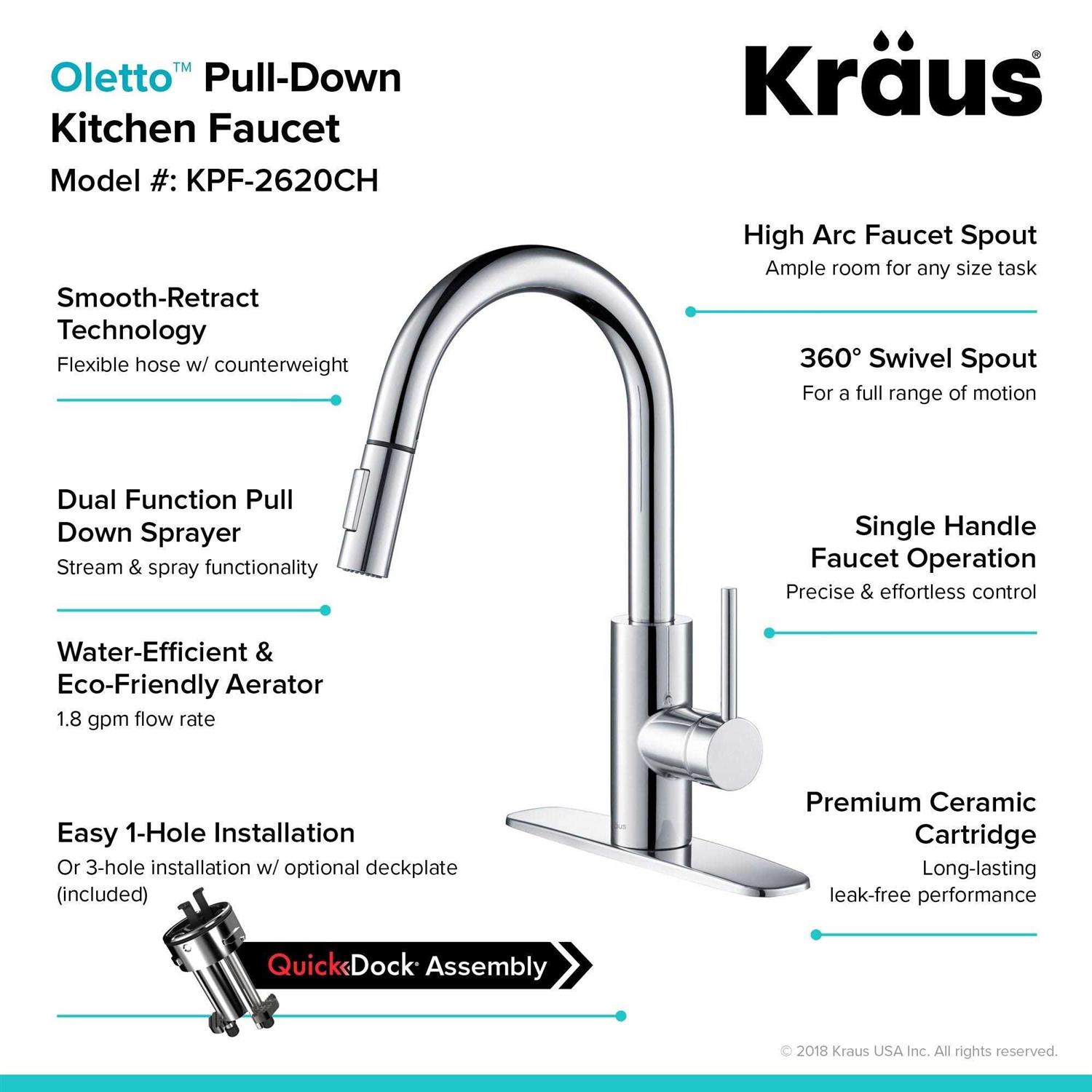 Kraus Oletto Pull Down Single Handle Kitchen Faucet KPF-2620CH - Image 2