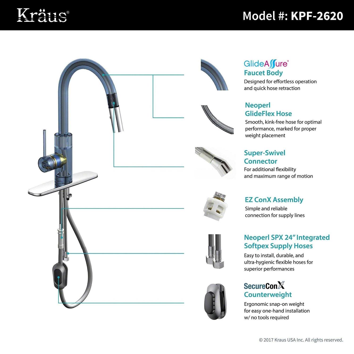 Kraus Oletto Pull Down Single Handle Kitchen Faucet KPF-2620CH - Image 3