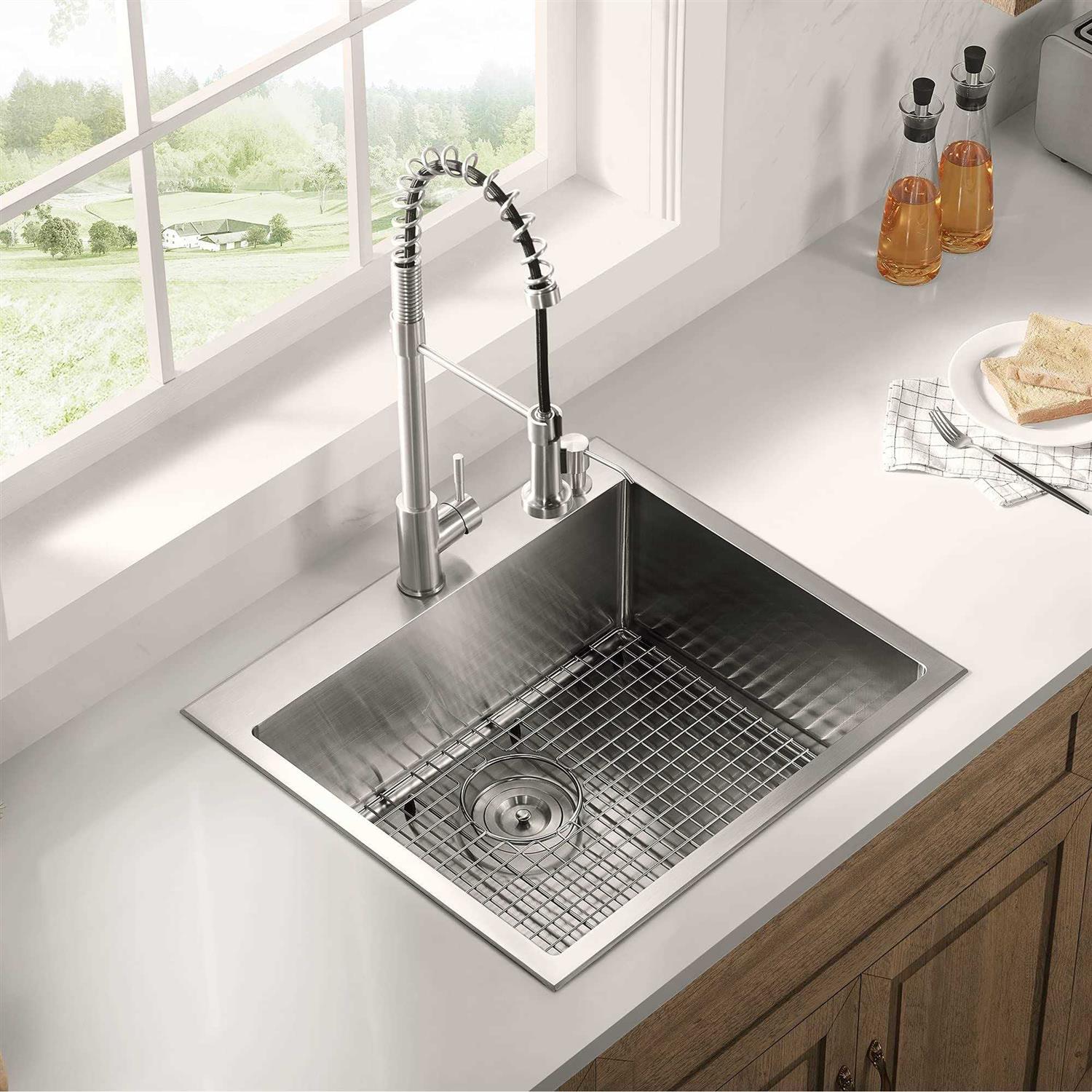 Serene Valley Stainless Steel Dual Mount Kitchen Sink with Rear Drain and Grids - Image 4