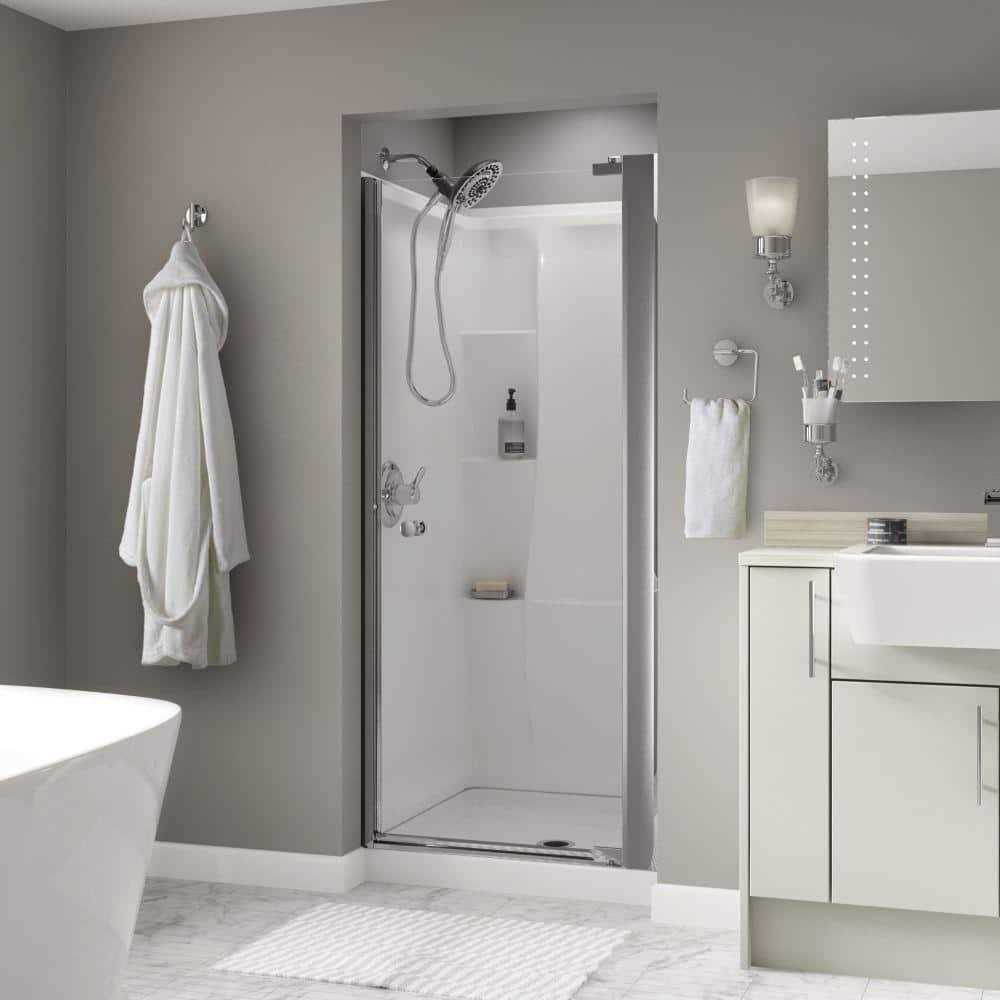 Delta Lyndall 33 in. x 64-3/4 in. Semi-Frameless Contemporary Pivot Shower Door Glass