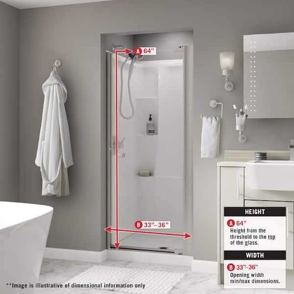 Delta Lyndall 33 in. x 64-3/4 in. Semi-Frameless Contemporary Pivot Shower Door Glass - Image 4