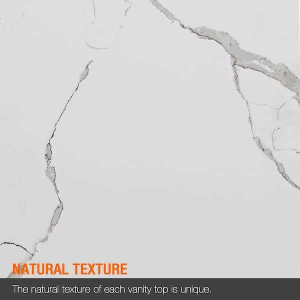 PROOX 48 in. W x 22 in. D Quartz White Rectangular Single Sink Bathroom Vanity Top in Calacatta White - Image 3