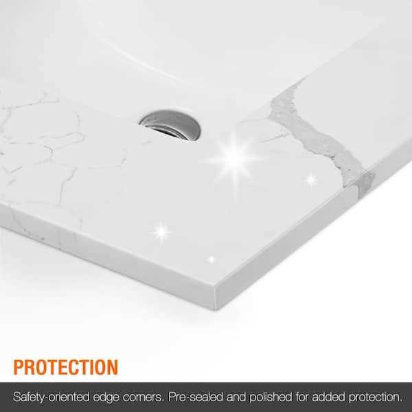 PROOX 48 in. W x 22 in. D Quartz White Rectangular Single Sink Bathroom Vanity Top in Calacatta White - Image 4