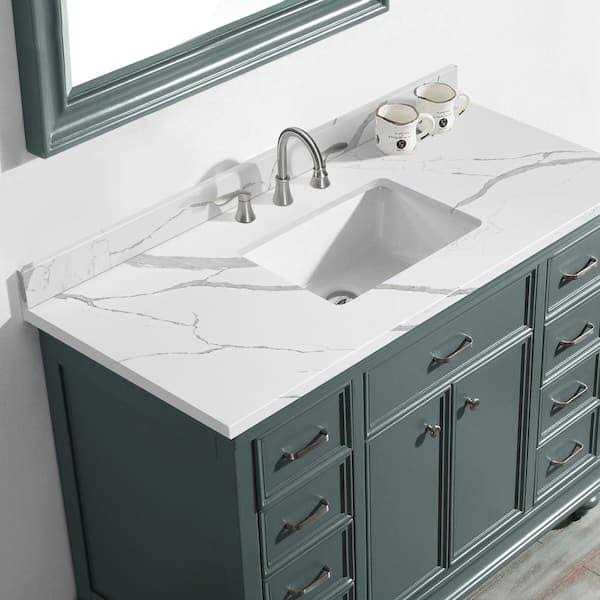 PROOX 48 in. W x 22 in. D Quartz White Rectangular Single Sink Bathroom Vanity Top in Calacatta White - Image 5